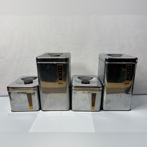 Vintage MCM 1950 s Lincoln Beautyware Chrome kitchen canister set 4 pcs. - Picture 1 of 3